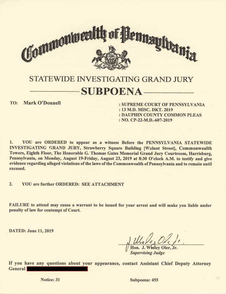 Subpoena for Mark ODonnell-jwca2